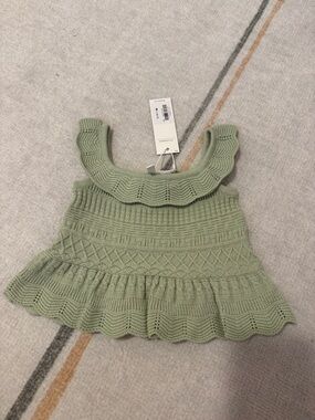 Janie and Jack Light Sage Green Knit Ruffled Tank Top